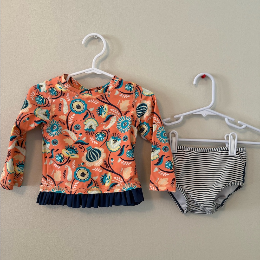 Ruffle Butts Orange Floral Kids Swim Set